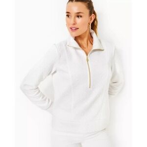 EUC  LILLY PULITZER  ELENI PULLOVER RESORT WHITE QUILTED LARGE FREE SHIPPING!!